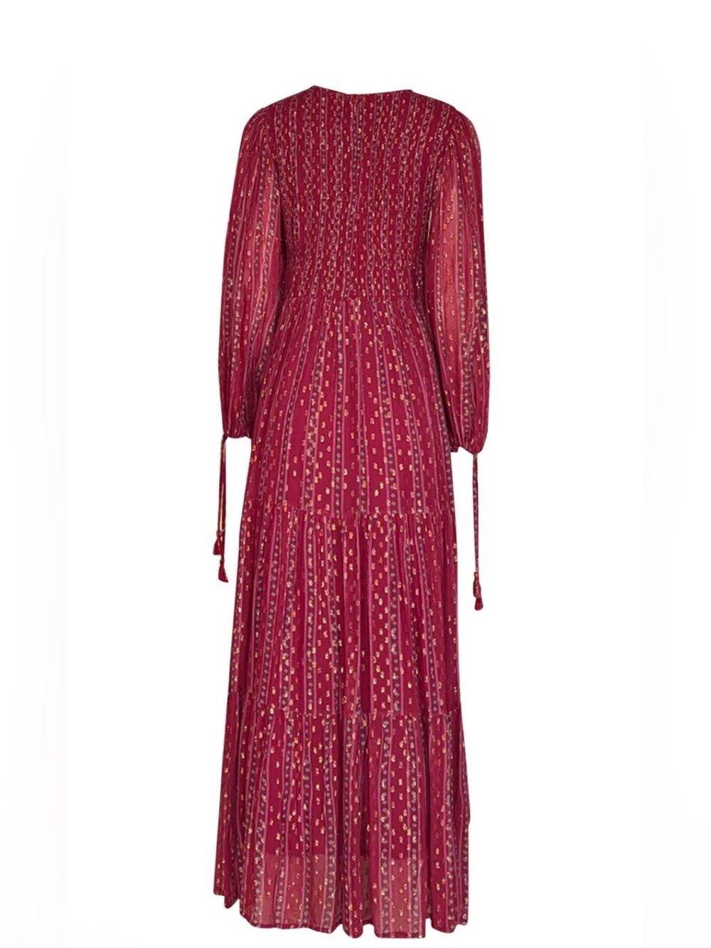 Oliphant Wine-Red Printed Maxi Dress with Long Sleeves - Picture 3 of 15